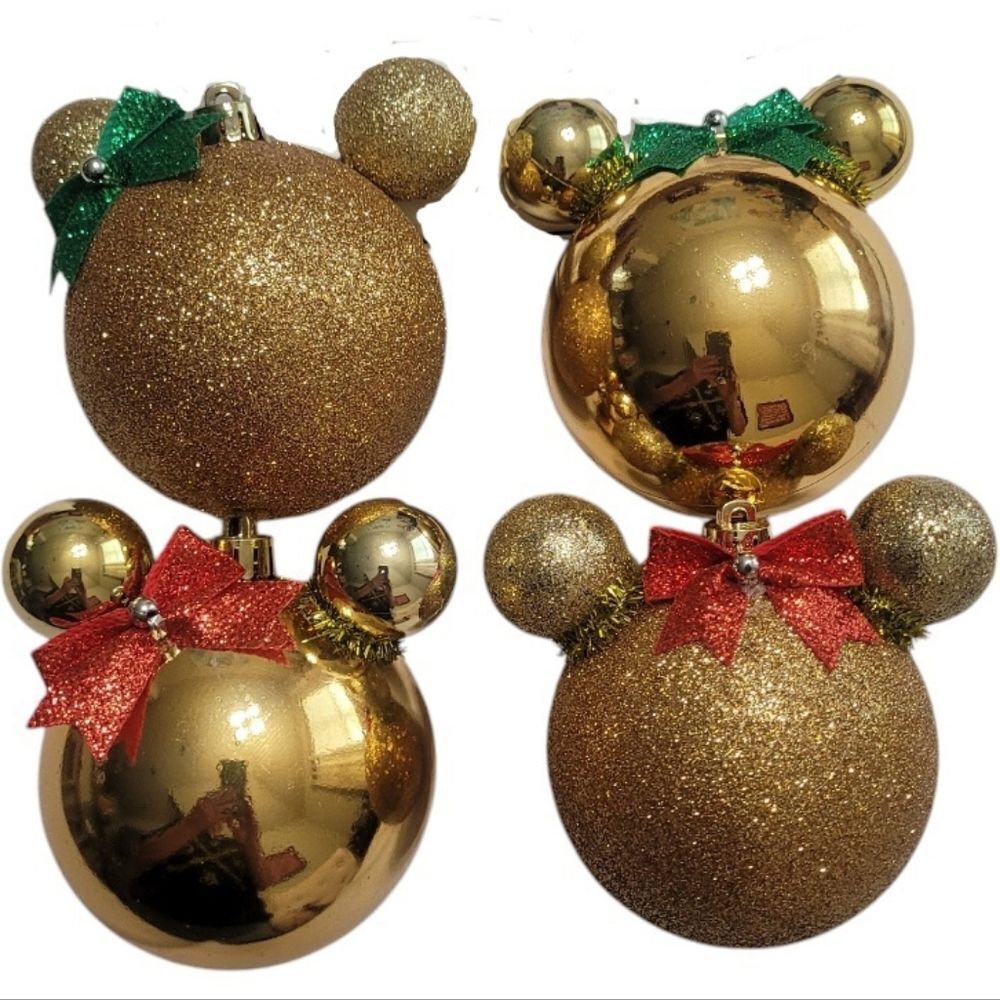 Bundle of 7 handcrafted mickey head ornaments in gold
